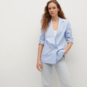 Mango Blue Linen Wrap Blazer NWT